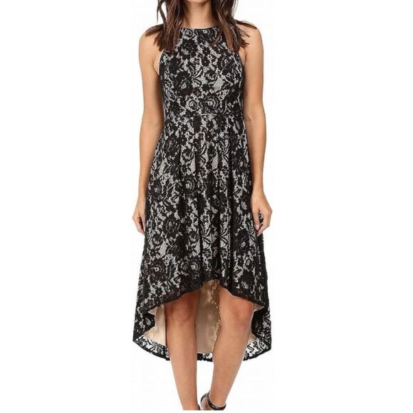 Aidan Mattox Lace Hi Lo Dress - Black Ivory 2 - Picture 1 of 8